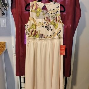 Floral Sleeveless Dress with Embroidered Details